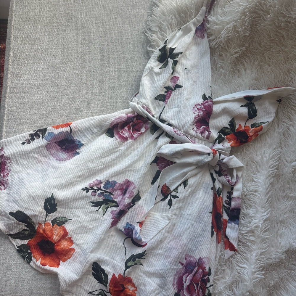 Lulu's Floral Mini A-Line Dress, Colorful, Size Small, White Dress